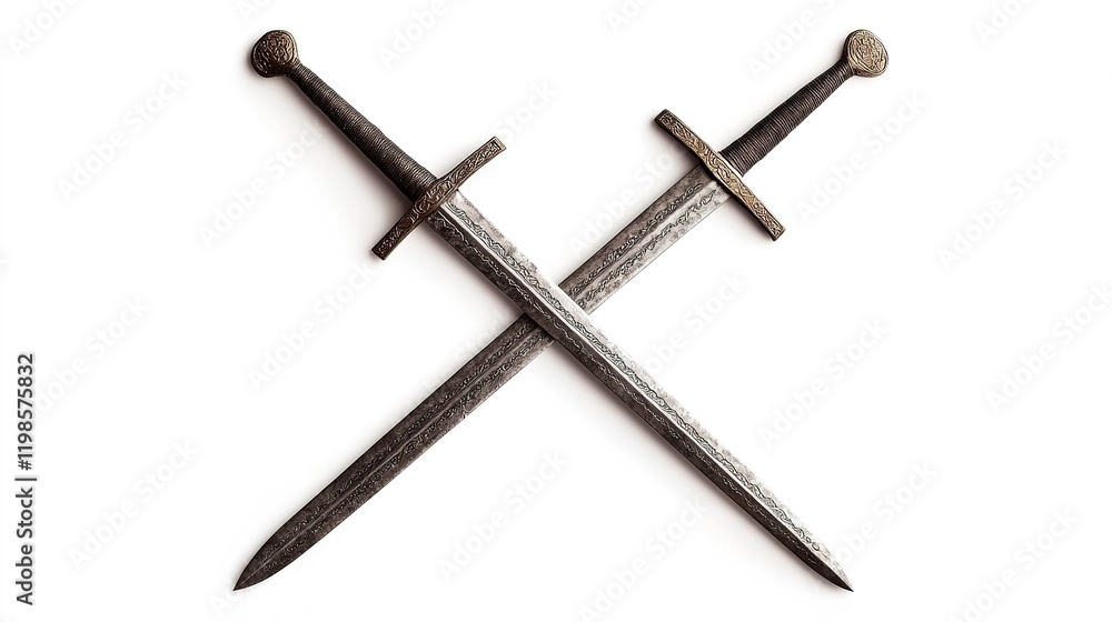 Dual-wielded swords display on white background artistic photography isolated concept minimalist view Dual-wielded swords display on white background artistic photography isolated concept minimalist view