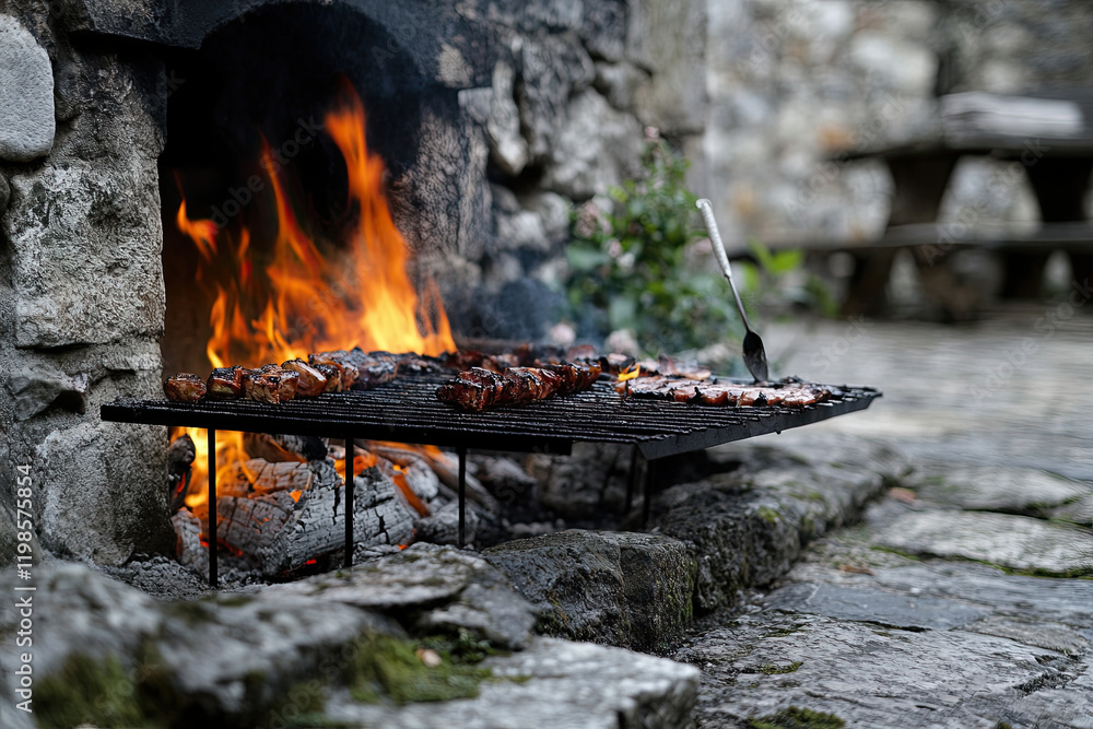 Traditional barbecue setup, symbolizing holiday leisure and celebration Traditional barbecue setup, symbolizing holiday leisure and celebration