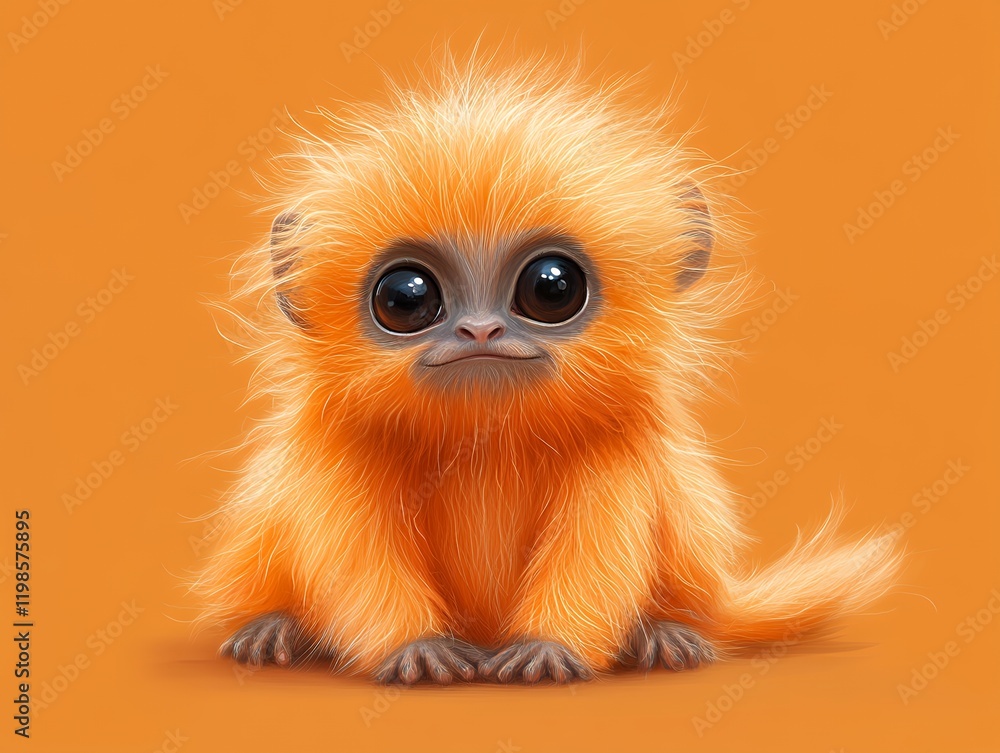 A digital painting showcasing an endearing golden lion tamarin, its fluffy orange fur and large eyes captivating the viewer. An adorable portrayal of this small primate. A digital painting showcasing an endearing golden lion tamarin, its fluffy orange fur and large eyes captivating the viewer. An adorable portrayal of this small primate.