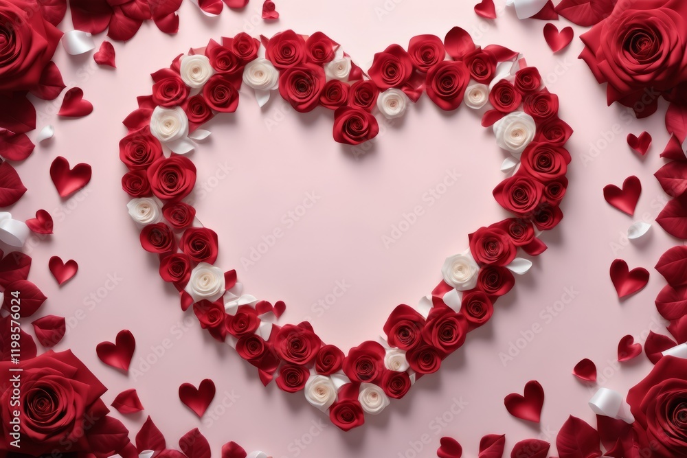 Heart-shaped frame of red pink roses with a romantic floral design perfect for Valentine's Day and wedding-themed decorations Heart-shaped frame of red pink roses with a romantic floral design perfect for Valentine's Day and wedding-themed decorations