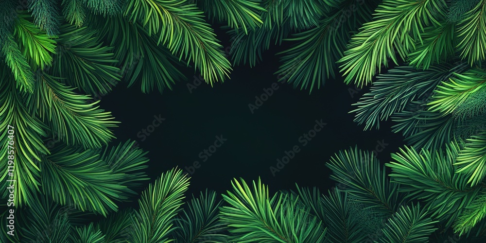 Banner Featuring Dense Green Pine Foliage and Moody Fir Tree Branches Banner Featuring Dense Green Pine Foliage and Moody Fir Tree Branches