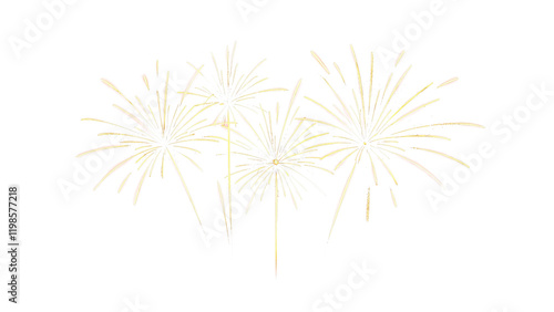 A field of golden fireworks explode in a symphony of light, creating a dazzling display against the night sky on a transparent background.