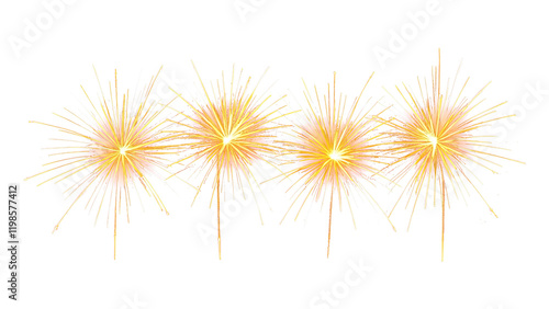 A night sky bursting with vibrant fireworks on a transparent background.