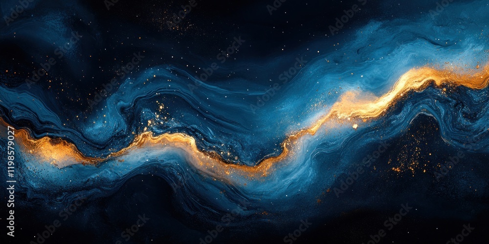 Obraz premium Cosmic Blue Gold Abstract Art: A Celestial Masterpiece