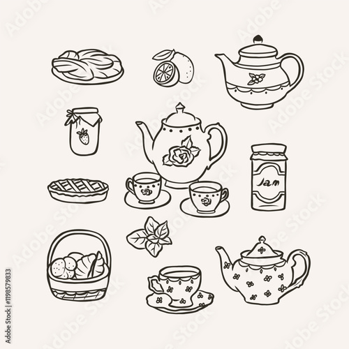 Hand drawn vintage tea time collection