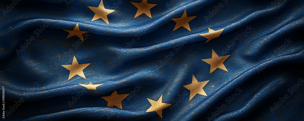 Draped EU flag, dark background, website banner Draped EU flag, dark background, website banner