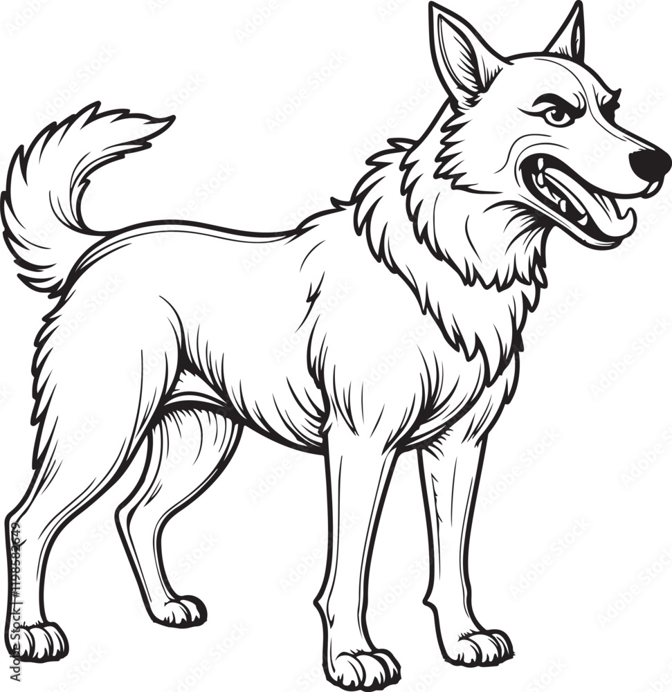 Fototapeta premium angry Dog Dog line art vector on white background