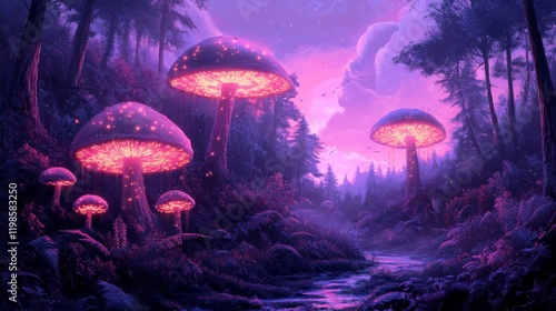 Wallpaper Mural Enchanted Forest with Glowing Mushrooms at Night Torontodigital.ca