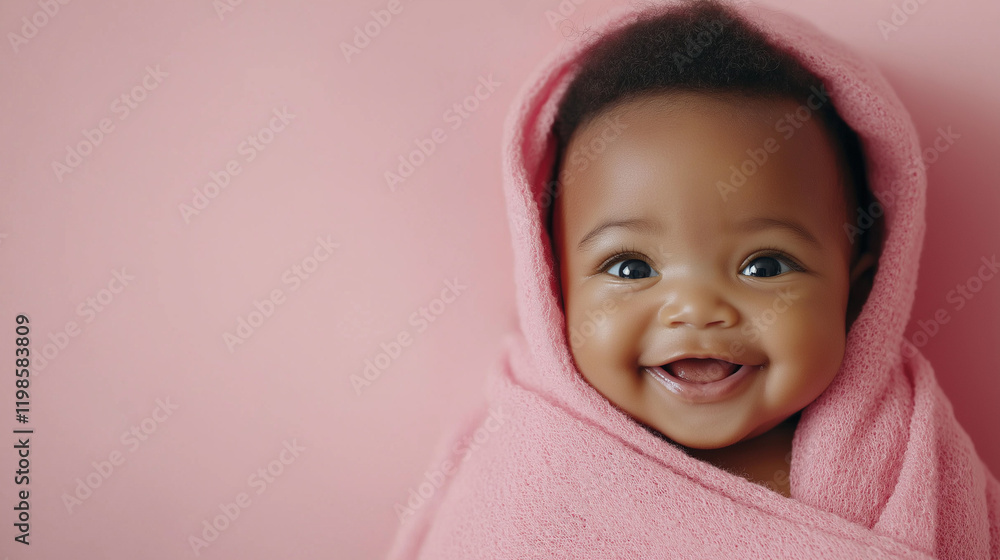 Newborn Baby Wrapped in Pink Blanket with Copy Space for Gentle Baby Photography Newborn Baby Wrapped in Pink Blanket with Copy Space for Gentle Baby Photography