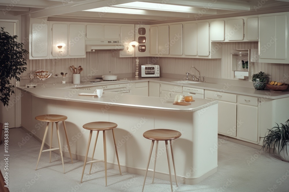Fototapeta premium Modern Kitchen Design With Island And Stools