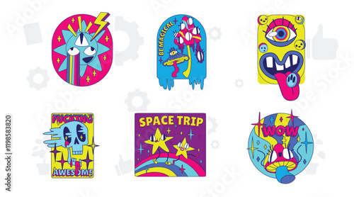 Vector set of fashionable patches elements like heart, flower, drop, cloud, leaf, star, sun. Vector hand drawn cute and funny stickers kit. Modern doodle pop art sketch badges and pins