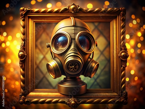 Golden Frame Gas Mask Bokeh - Mysterious Vintage Portrait Photography