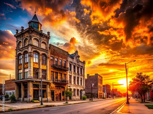 Golden Hour Glow: Historic Downtown Gary, Indiana Sunset