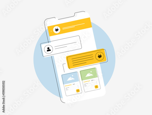 Smart shopping assistants. Virtual agents, AI recommendations and product comparisons highlighting innovations in online retail experiences. E-commerce ai shopping assistants in messenger