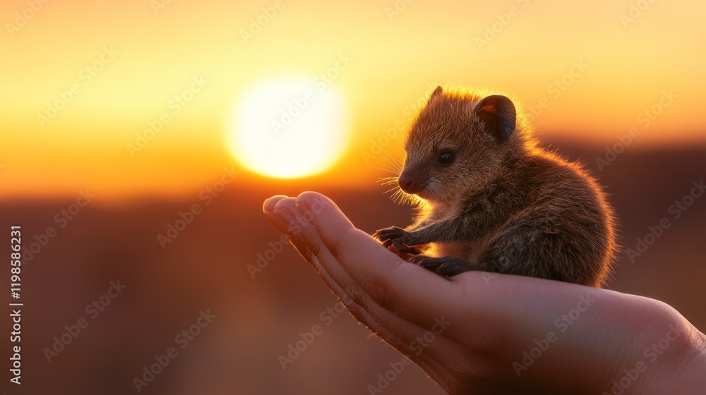 Sunset Serenity: A Tiny Rock Wallaby at Golden Hour Sunset Serenity: A Tiny Rock Wallaby at Golden Hour