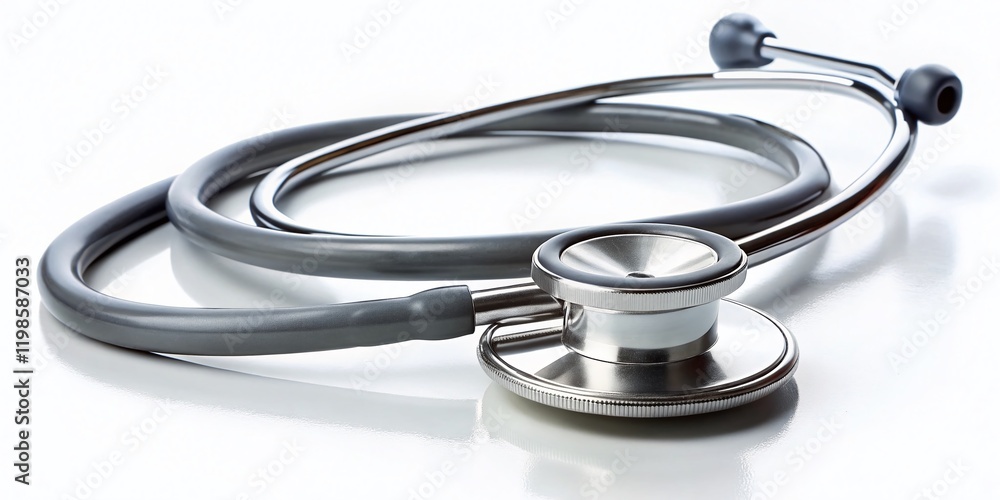 Gray Stethoscope on White Background: Medical Equipment Stock Photo Gray Stethoscope on White Background: Medical Equipment Stock Photo