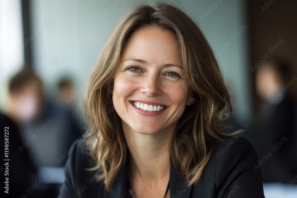 Portrait of cheerful businesswoman smiling at the meeting, Generative AI Portrait of cheerful businesswoman smiling at the meeting, Generative AI
