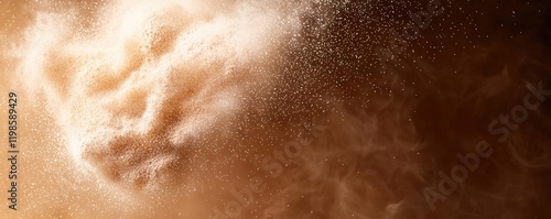 Dust pollution idea. Close-up of frothy beverage, showcasing rich bubbles and textures in golden tones. photo