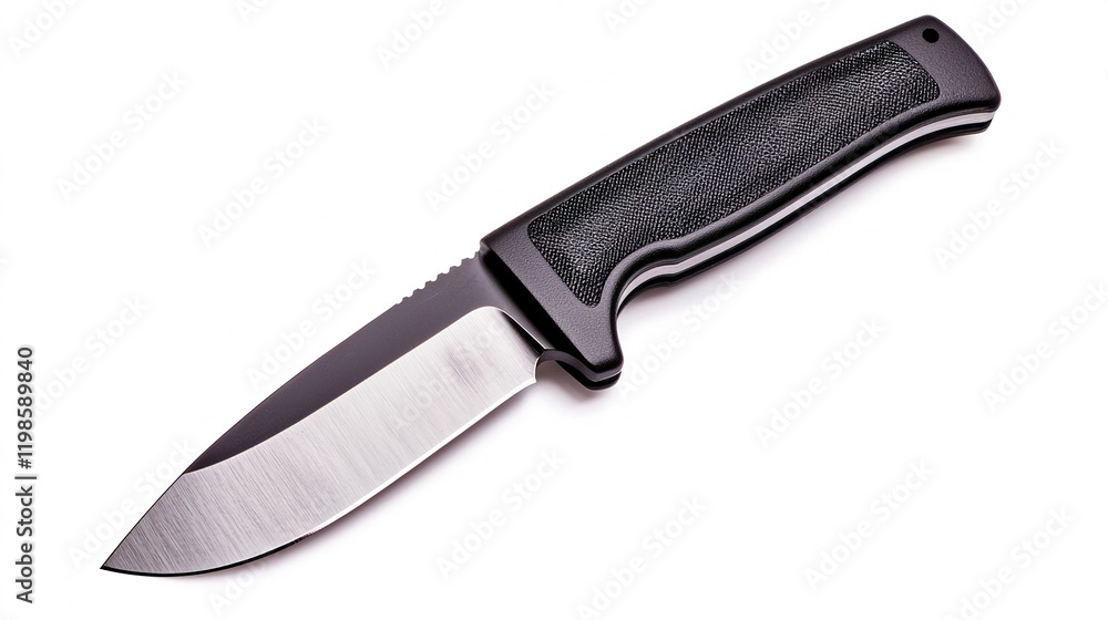 Combat knife with sharp blade isolated on white background product photography studio setting precision design Combat knife with sharp blade isolated on white background product photography studio setting precision design
