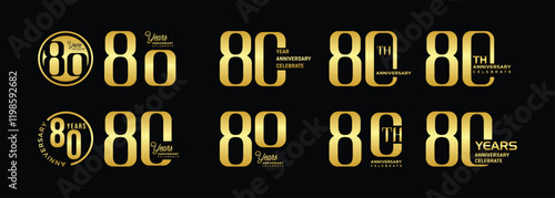 anniversary collection number 80 years gold color, creative number design vector illustration. for birthday, greeting, special moment