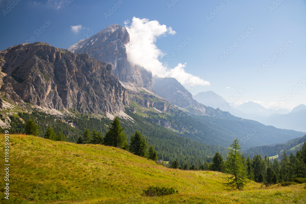 Fototapeta premium Alpine meadow in the mountains, The Dolomites, Italy