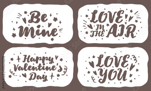 Retro Valentine's Day graphic typography lettering decorative. black and white Hand drawn vintage love short phrase with heart pattern. Crayon drawing handwritten romantic card. Love mine sticker.