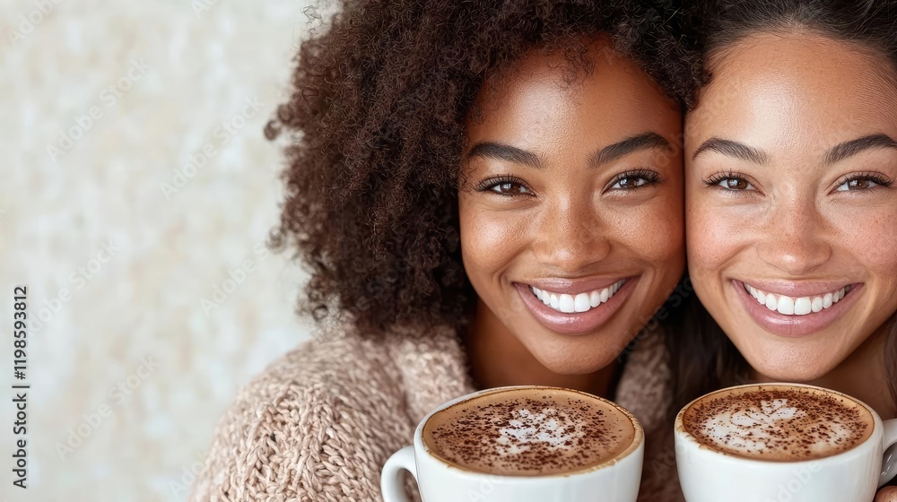 Happy friends enjoying coffee at cafe, close-up Happy friends enjoying coffee at cafe, close-up