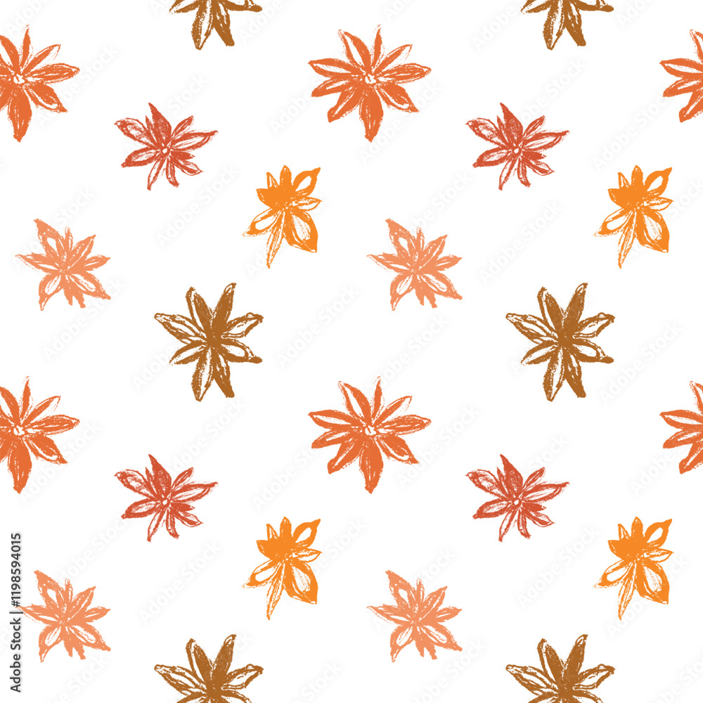 Anise seamless pattern. Hand drawn floral ornament. Vector illustrations for label of cosmetic, tea, coffee. Culinary spice, herbs, cooking wallpaper. Anise stars background. Flower drawing texture. Anise seamless pattern. Hand drawn floral ornament. Vector illustrations for label of cosmetic, tea, coffee. Culinary spice, herbs, cooking wallpaper. Anise stars background. Flower drawing texture.