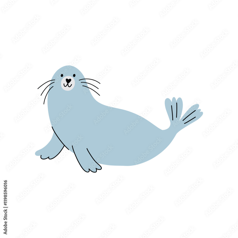 Cute cartoon Seal. Vector card in flat style. Playful print with Seal on white background Cute cartoon Seal. Vector card in flat style. Playful print with Seal on white background