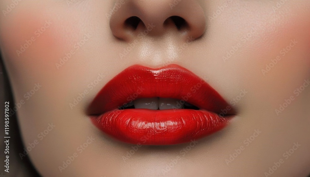 Fototapeta premium close up lips of woman,Red Lips,woman's attractive lips with red lipstick.