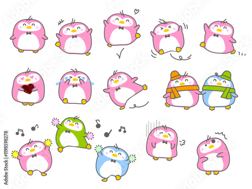 かわいいペンギンの表情セット
