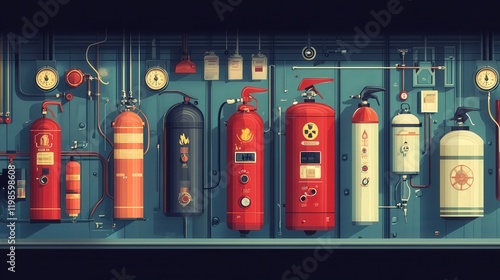 Wallpaper Mural fire extinguishers, showing different types and their specific uses in various fire situations Torontodigital.ca