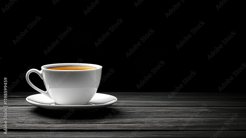 A single cup of coffee sits on a dark wooden table A single cup of coffee sits on a dark wooden table