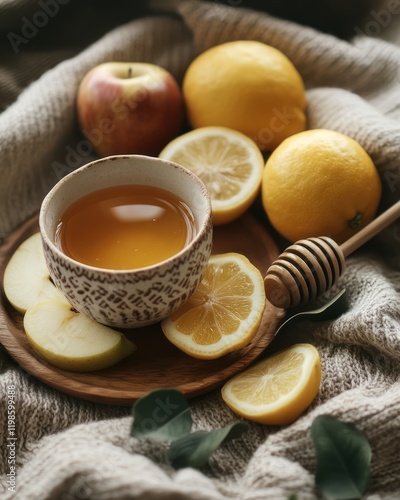 Wallpaper Mural Cozy autumn honey tea with lemon and apple Torontodigital.ca