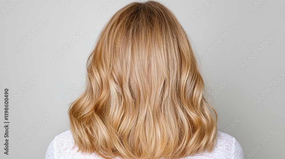 Fototapeta premium Woman's blonde wavy hair, back view, studio shot, neutral background, hair care