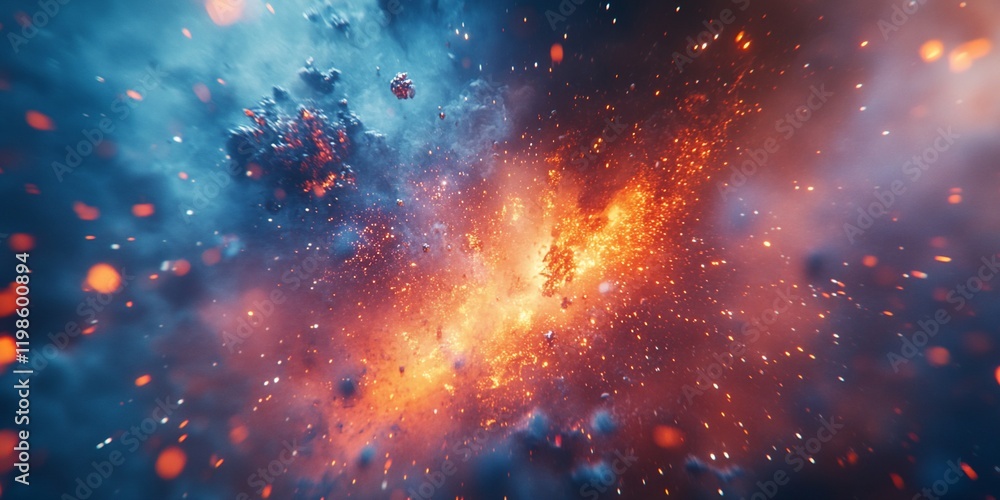 Fototapeta premium Fiery cosmic collision, abstract art, energy, space