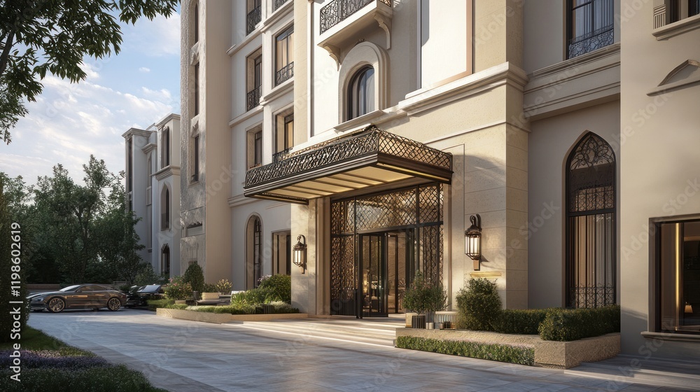 Obraz premium Elegant Building Entrance: Architectural Grandeur