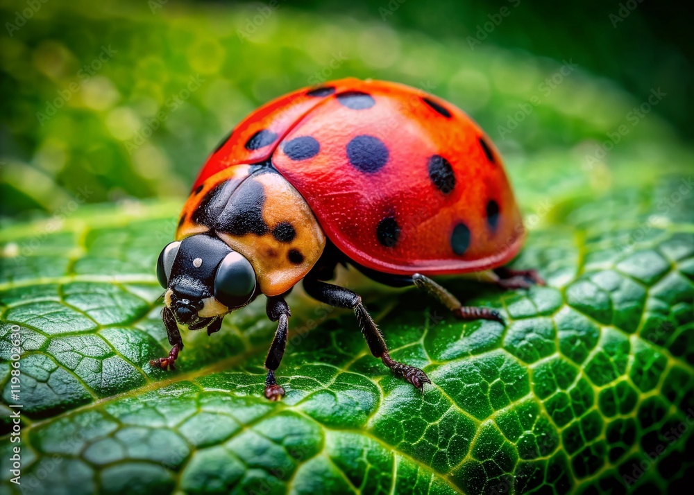 Ladybug on Dotted Leaf - Macro Nature Photography Ladybug on Dotted Leaf - Macro Nature Photography