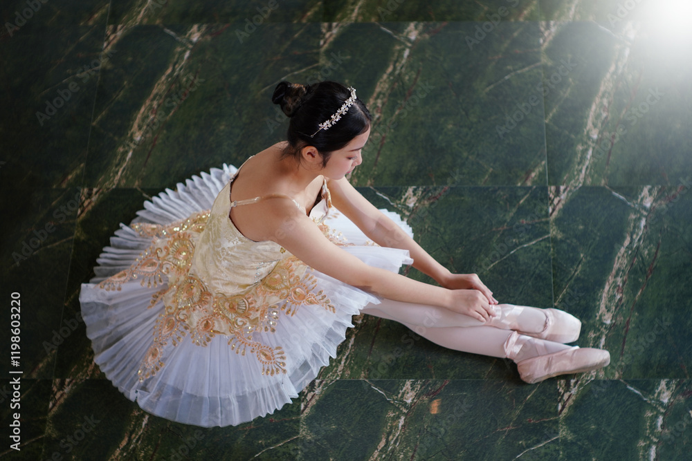 Young girl ballet performer in beautiful scene at Chiang Mai, Thailand..