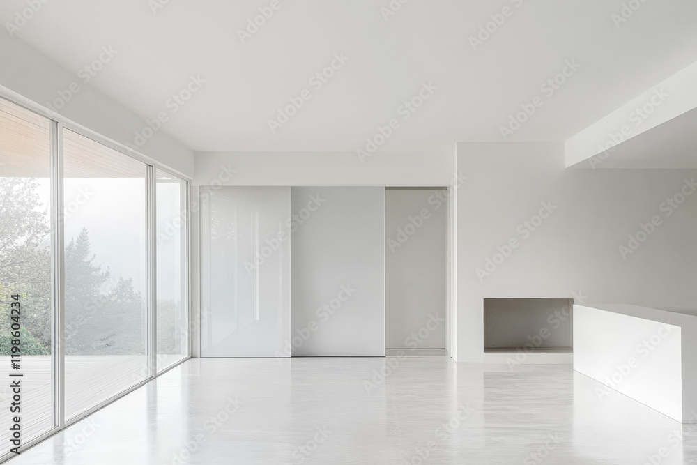 Modern minimalist interior design showcasing open space and natural light in a tranquil setting Modern minimalist interior design showcasing open space and natural light in a tranquil setting
