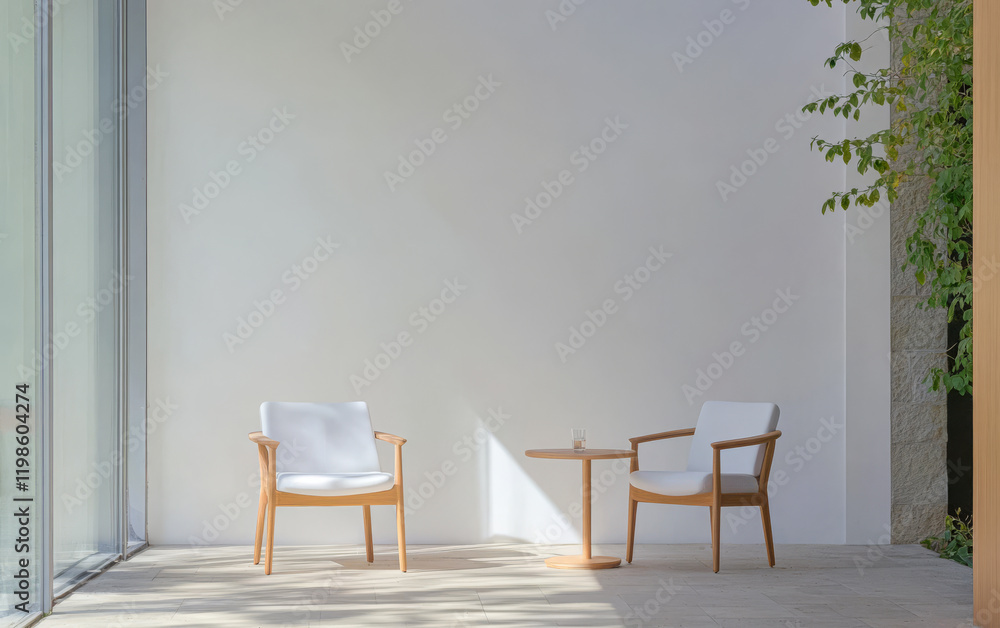 Fototapeta premium Modern seating arrangement in a bright minimalist indoor space