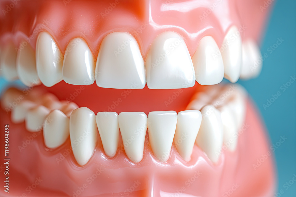 Obraz premium Close-up of dental veneers on a model jaw