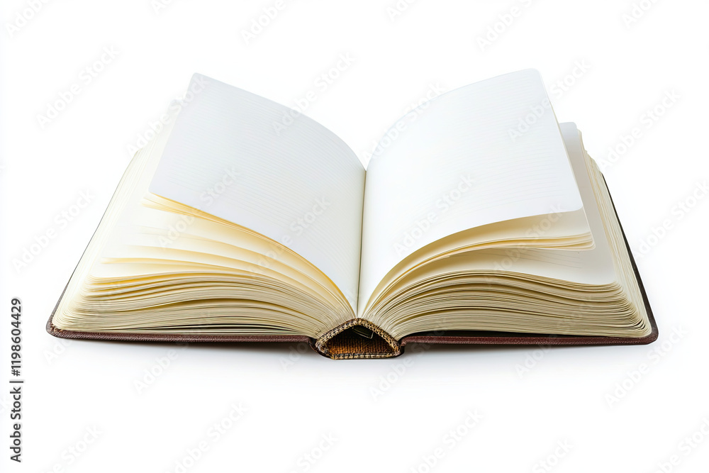 Opened notebook on white background Opened notebook on white background