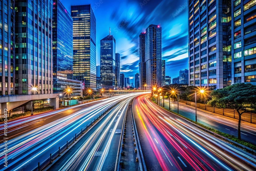 Obraz premium Long Exposure City Lights Blurred Motion Night Photography