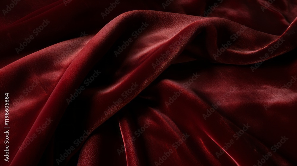 Fototapeta premium Elegant red fabric draped gracefully, showcasing rich texture and depth of color in soft natural light