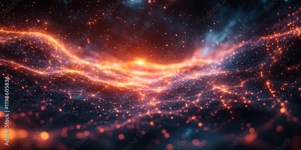 Naklejka premium Abstract Cosmic Landscape: A Digital Exploration of Celestial Forms and Energetic Connections