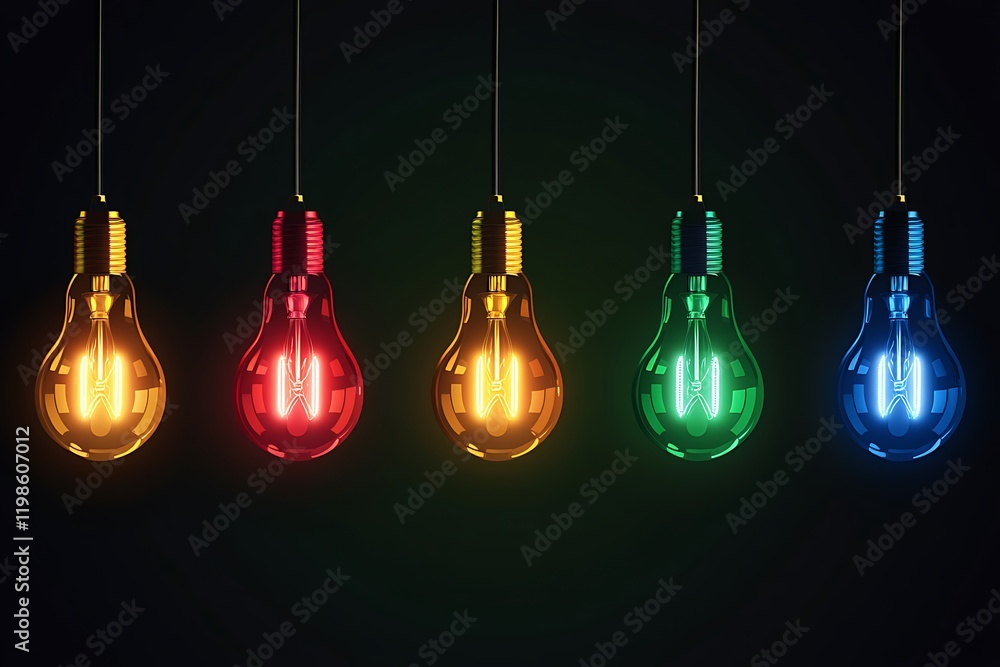 Colorful Light Bulbs Illuminating a Dark Background Colorful Light Bulbs Illuminating a Dark Background