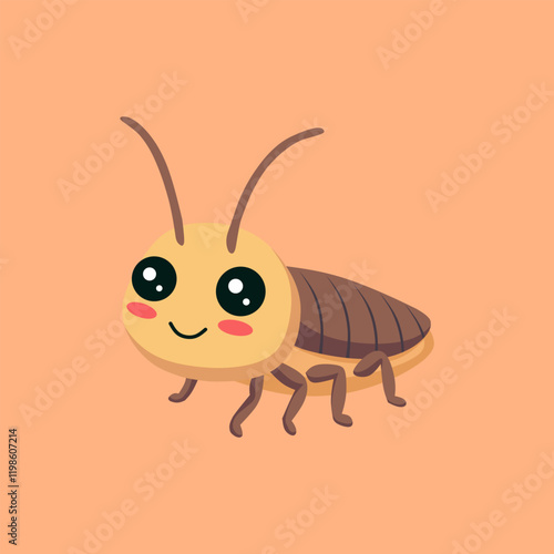 Cute cartoon cockroach illustration on peach background