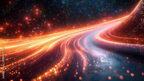 Glowing cosmic highway, space tunnel, light trails in starry night sky photo