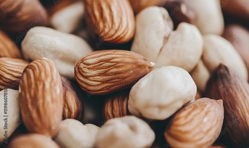 Close-Up of Mixed Nuts Including Walnuts, Almonds, and Hazelnuts, Generative AI Close-Up of Mixed Nuts Including Walnuts, Almonds, and Hazelnuts, Generative AI